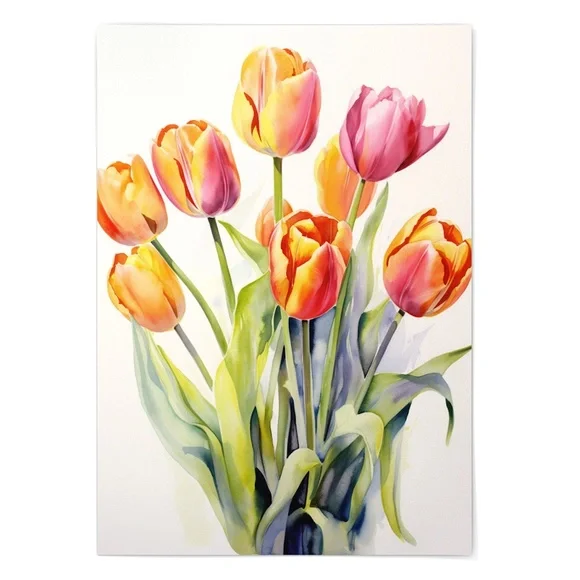 Watercolor Tulips Wall Art Illustration Print Poster Unframed - Picture 2 of 5